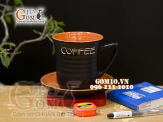 Cốc gốm cà phê cam quai tam giác, đường kính miệng 8,3cm