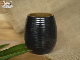 Cốc gốm đen dáng trống sóng biển, 300ml