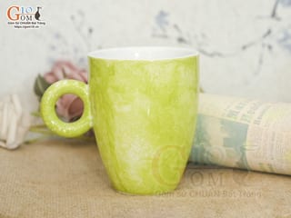 Cốc latte quai tròn men đá màu xanh chuối, 330ml