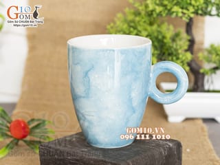 Cốc latte quai tròn men đá màu xanh thiên thanh, 330ml