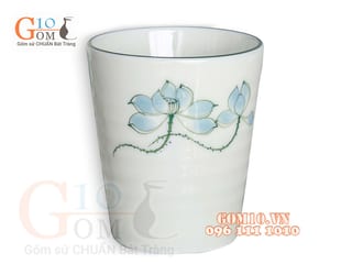 Cốc men kem vẽ Sen Xanh, 350ml