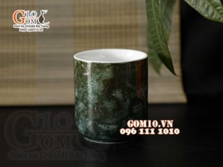 Cốc sứ dáng trụ men đá, màu rêu