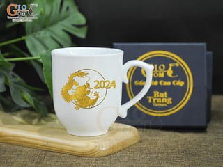 Cốc sứ Linh vật Giáp Thìn vàng kim cao cấp 2024