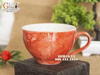 Cốc capu men đá màu đỏ loang, 250ml