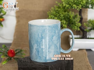 Cốc sứ quai tròn men đá, màu xanh thiên thanh, 350ml