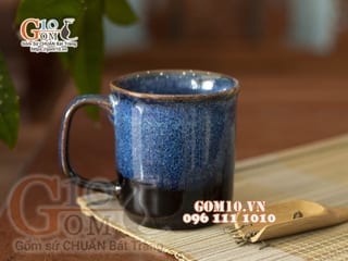 Cốc sứ men hoả biến xanh đá, đường kính 8cm