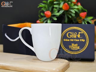 Cốc sứ men trắng dáng thóp, 400ml