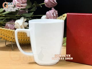Cốc sứ men trắng dáng vuông, 390ml