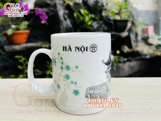 Cốc sứ men trắng vẽ cảnh Hà Nội