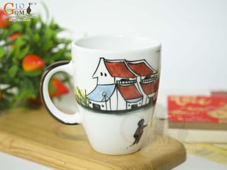 Cốc sứ men trắng vẽ cảnh Phố Cổ Hà Nội, 280ml