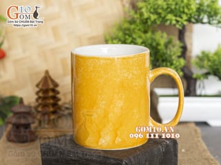 Cốc sứ quai tròn men đá, màu cam 350ml