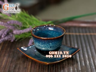Cốc trà thấp miệng loe men hỏa biến 6cm