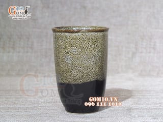 Cốc trà xanh lớn men hỏa biến gấm vàng
