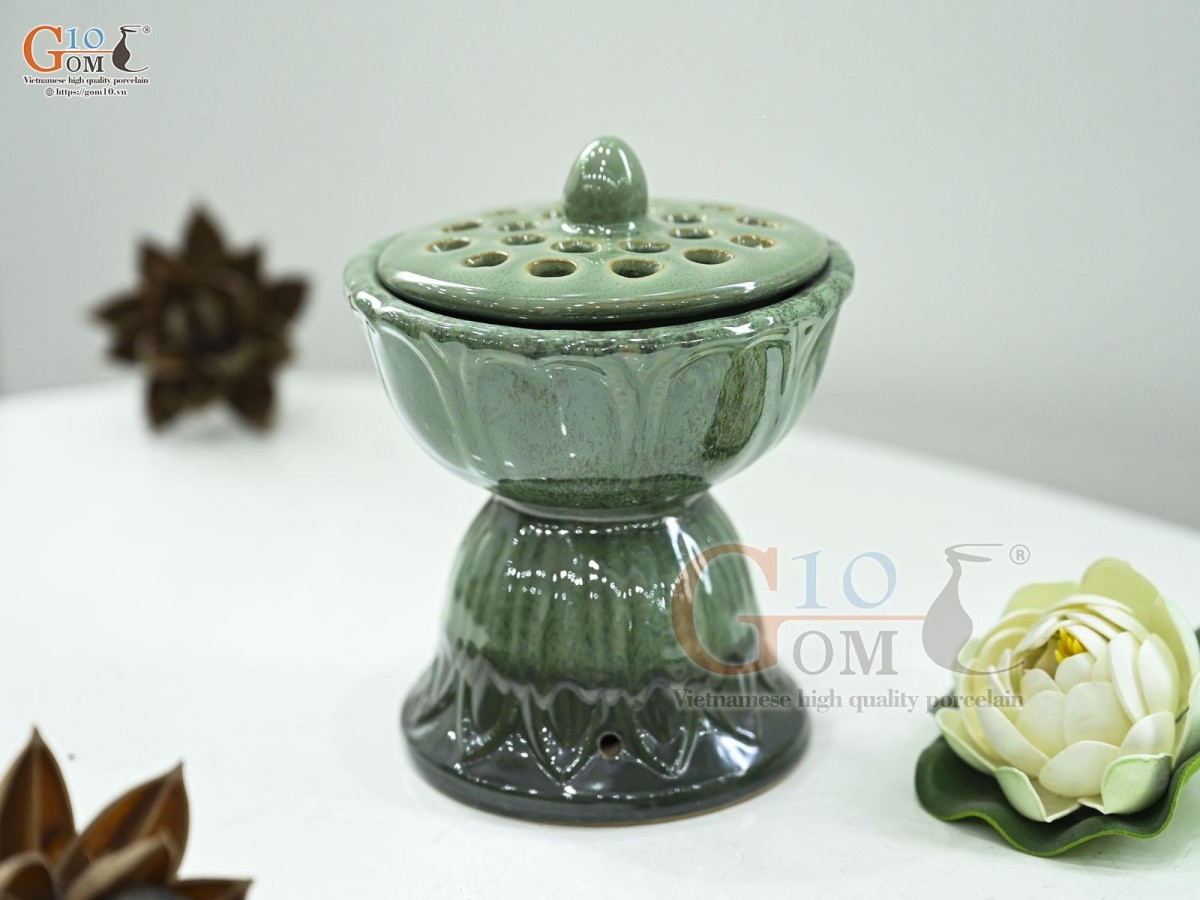 Đài sen men thiên thanh, cao 16cm
