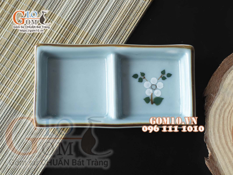 Đĩa gia vị 2 ngăn Ngọc Thanh Dương vẽ hoa Đào