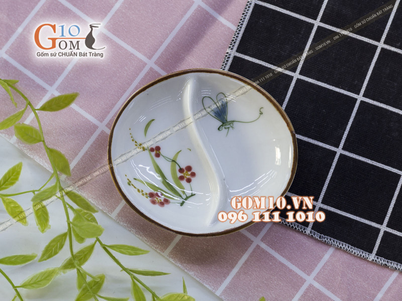 Đĩa gia vị oval vẽ Đào Chuồn Kem