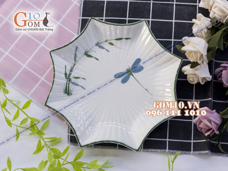 Đĩa sao men kem vẽ Trúc Chuồn 24cm