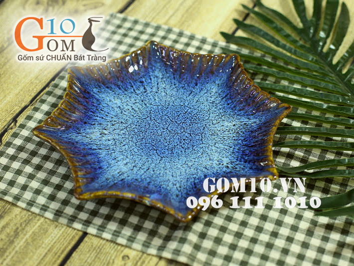Đĩa sao men hỏa biến xanh đá 25,5cm