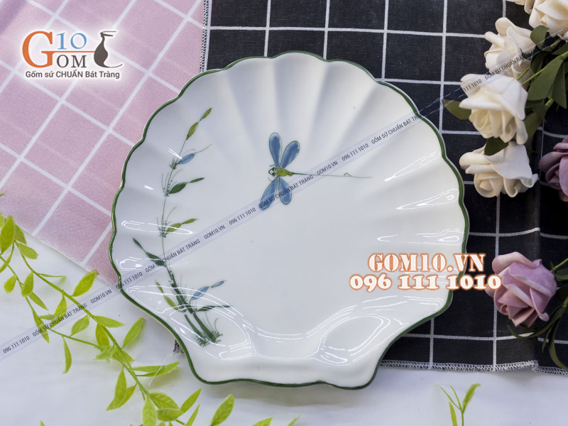 Đĩa sò men kem vẽ Trúc Chuồn 20cm