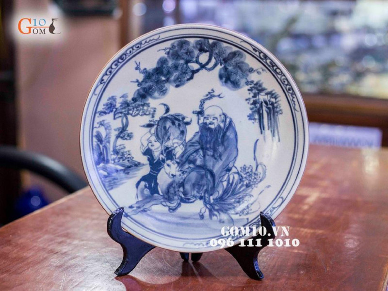 Đĩa trang trí men rạn vẽ Thọ đào Phi 40cm