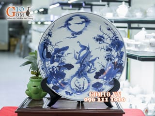Đĩa trang trí vẽ cảnh Lý Ngư Vọng Nguyệt Phi 35
