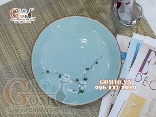 Đĩa tròn Ngọc Thanh Dương vẽ hoa đào, đường kính 18cm