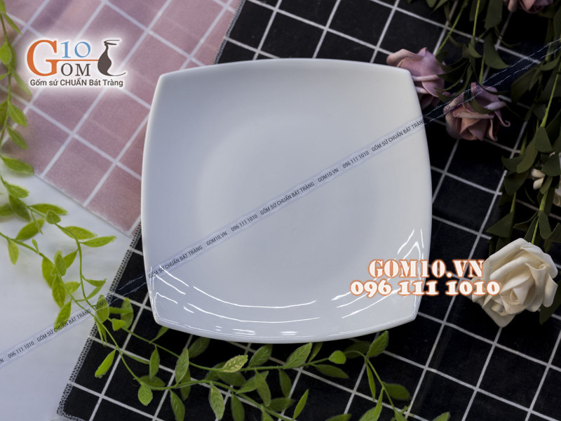 Đĩa vuông vênh men trắng cao cấp 20cm