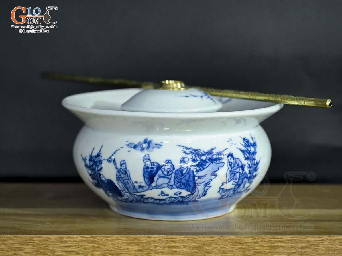 Điếu bát men lam cổ cảnh Trúc Lâm Thất Hiền