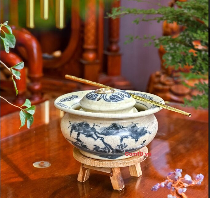 Điếu bát men rạn cổ cảnh sơn thuỷ