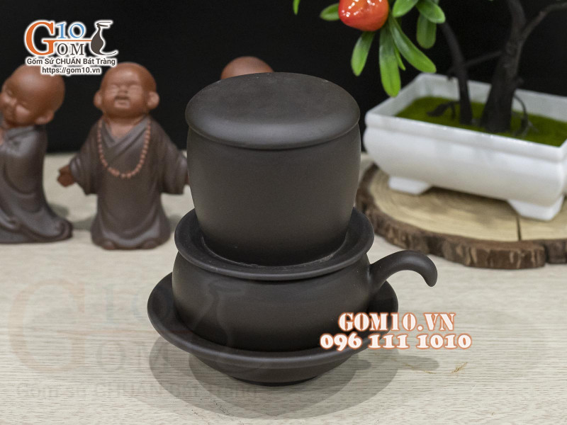 Bộ phin cà phê gốm tử sa đen