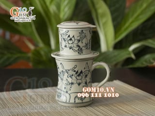 Bộ phin cà phê men rạn cổ vẽ hoa sen  đen