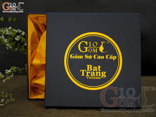 Hộp xi xanh đen lót lụa đựng ấm chén S1