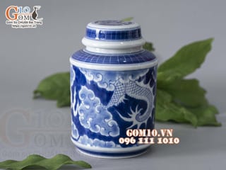 Lọ chè cao men lam Long Ẩn