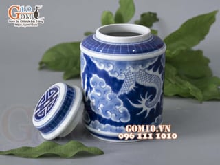 Lọ chè cao men lam Long Ẩn