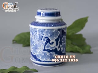 Lọ chè cao men lam Long Ẩn