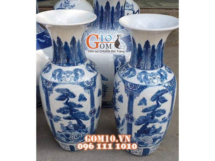 Lọ hoa tứ cảnh men lam 40cm