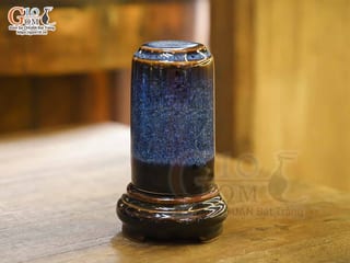 Lọ tăm men hỏa biến xanh đá