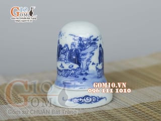Lọ tăm men lam cổ vẽ Trúc Lâm Thất Hiền