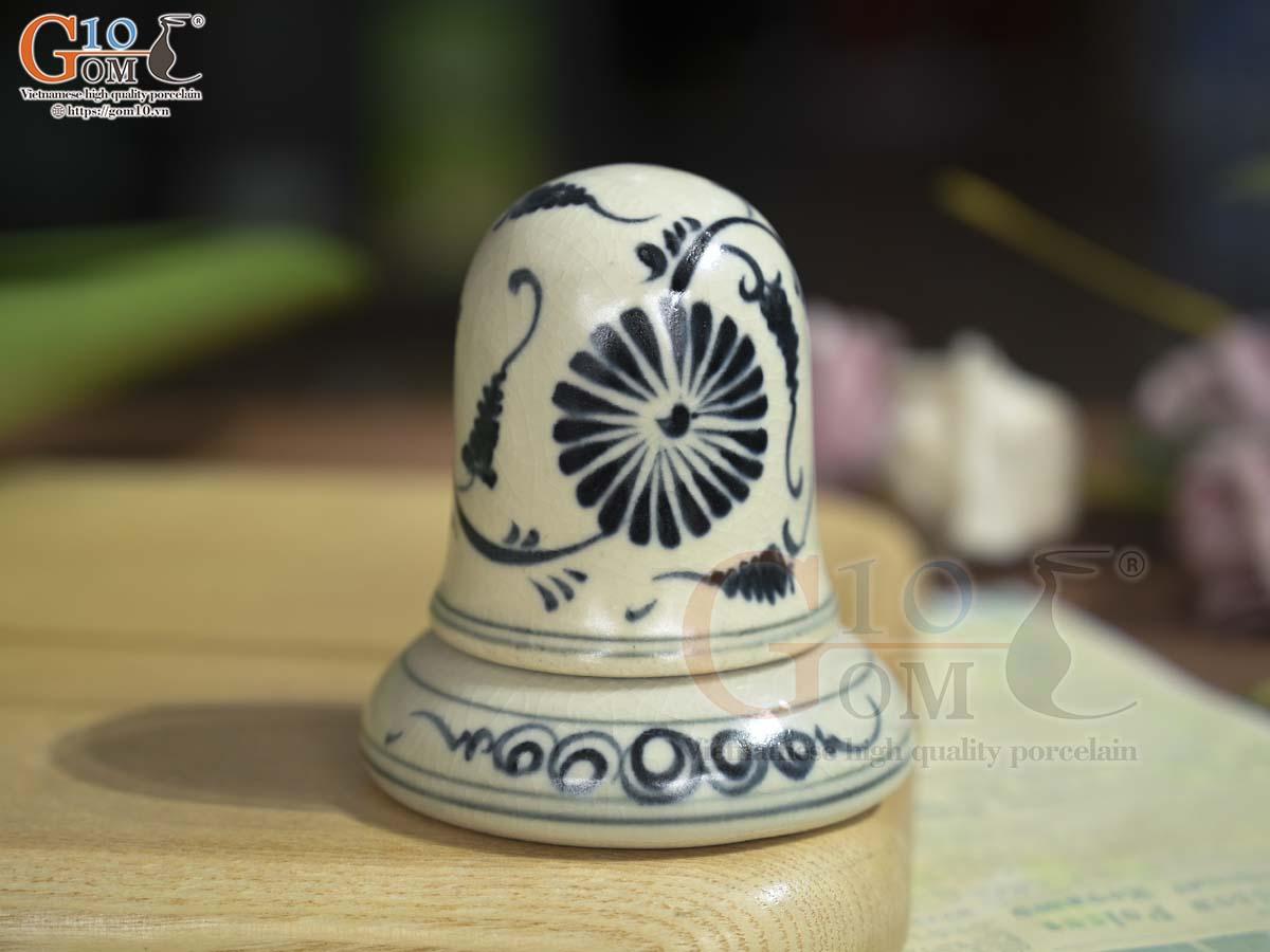 Lọ tăm men rạn họa tiết hoa cúc