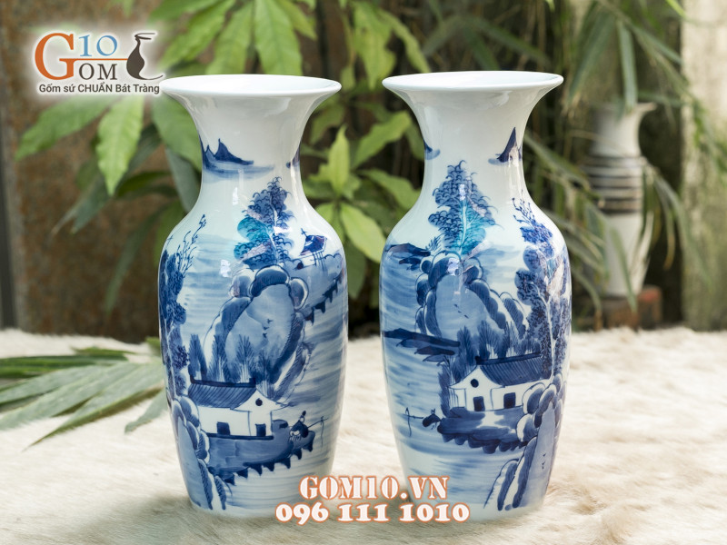 Lọ tiểu lộc bình men rong cổ vẽ Sơn Thủy 28cm