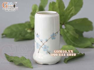 Ống đựng nước men kem vẽ Đào xanh